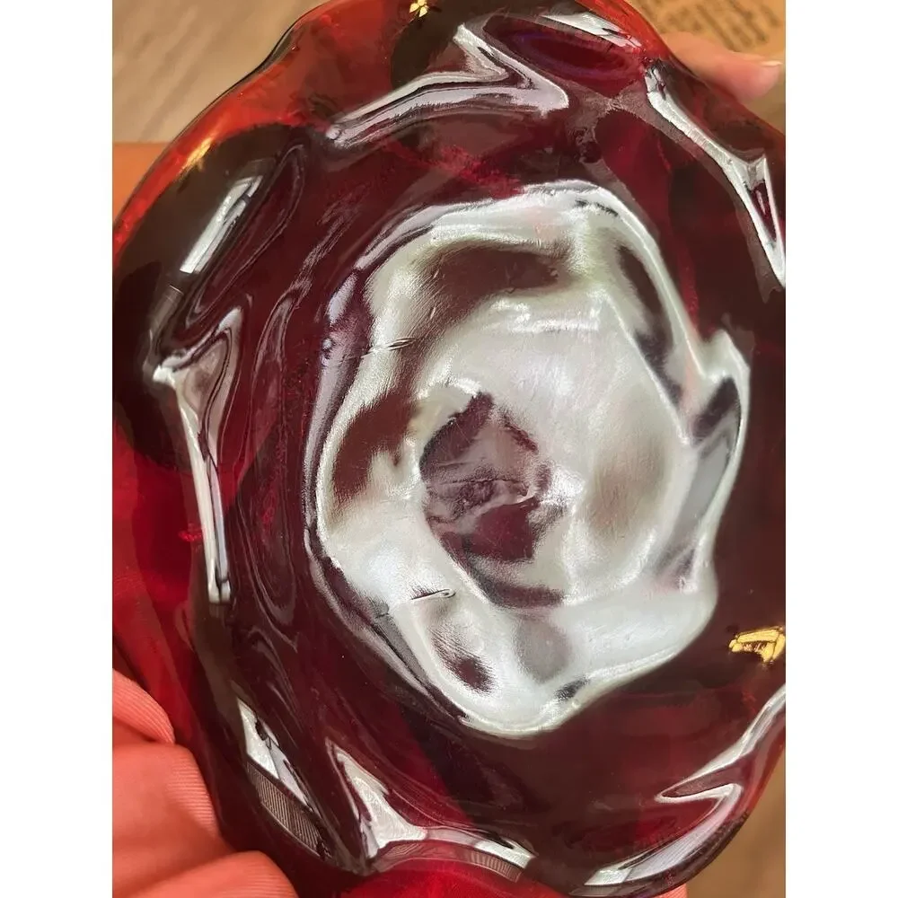 VTG Fenton Amberina Swirl Art Glass Dish Ruby Red Vanity Trinket Candy Ash Glows